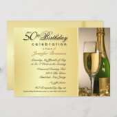 50. Geburtstags-Party Einladungen - Champagne-Gold (Vorne/Hinten)
