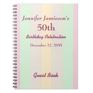 50. Geburtstags-Party-Gast-Buch-Pastell-Streifen Notizblock