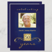 50. Geburtstags-Party - männliches Monogramm - Einladung (Vorne/Hinten)