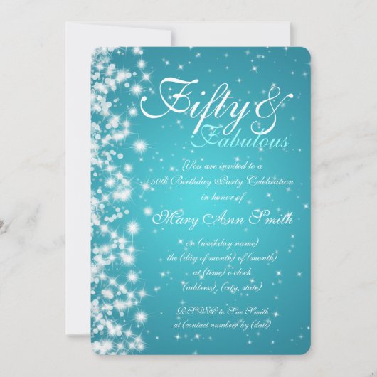 50. Geburtstags-Party-Schein-Türkis Einladung (Vorderseite)