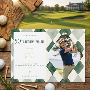 50. Geburtstags-Party Wasserfarbe Argyle Golf Grün Einladung