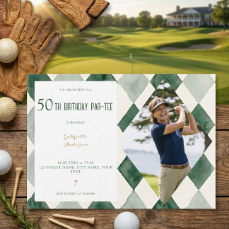 50. Geburtstags-Party Wasserfarbe Argyle Golf Grün Einladung