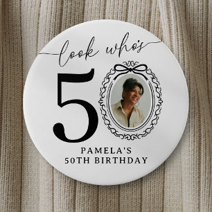 50. Geburtstags-Photo-Party-Button Schau mal, we Button