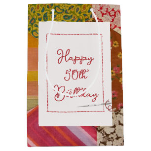 50. Geburtstags-Quilt-Muster mit Nadel Mittlere Geschenktüte