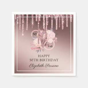 50. Geburtstags-Rose Gold Glitzer Tropfen Foam Boa Serviette