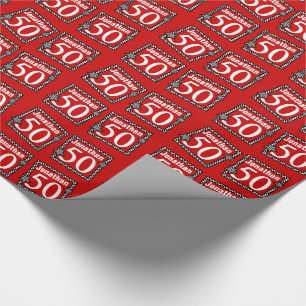50. Geburtstags-Rot mit überprüften Sternen Geschenkpapier