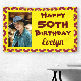 50. Geburtstags Rote Blume Foto Banner