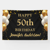 50. Geburtstags Schwarz-Gold-Feier Banner (Horizontal)