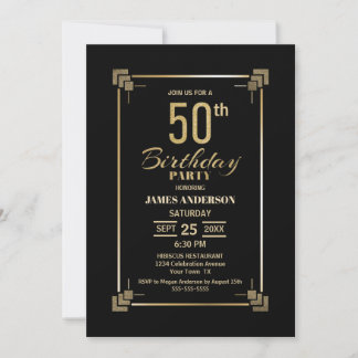 50. Geburtstags Schwarz-Gold-Party Einladung