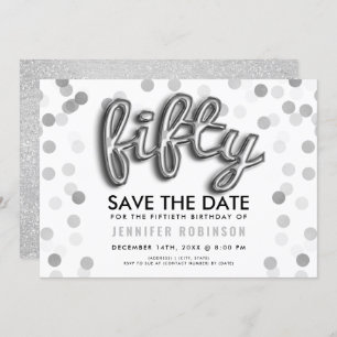 50. Geburtstags-silberner Ballon-GlitzerConfetti Einladung