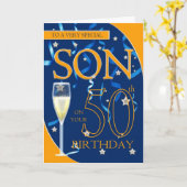 50. Geburtstags-Sohn - Champagne-Glas Karte (Gelbe Blume)