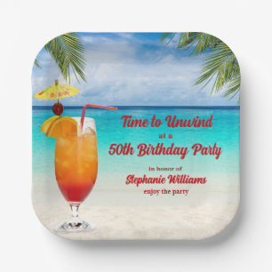 50. Geburtstags-Sommer-Cocktail-Strandparty Pappteller