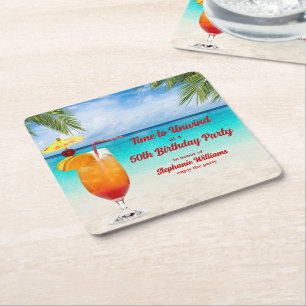 50. Geburtstags-Sommer-Cocktail-Strandparty Rechteckiger Pappuntersetzer