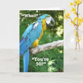 50. Geburtstags-Spaß-Blauer Papagei Karte (Gelbe Blume)