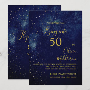 50. Geburtstagsabend Himmel Astral Gold Sterne Bla Einladung