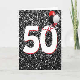 50. Geburtstagsballons auf Black Glitzer Card Karte