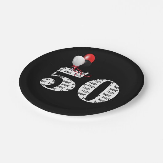 50. Geburtstagsballons Pappteller (Schrägansicht)