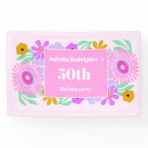 50. Geburtstagsbanner rosa modern süß floral chic