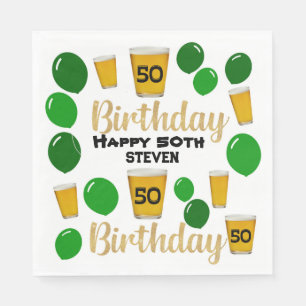 50 Geburtstagsbiere und grüne Ballons Papier Napki Serviette
