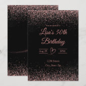 50. Geburtstagseinladung - Glitzer Confetti | Pink Einladung (Vorne/Hinten)