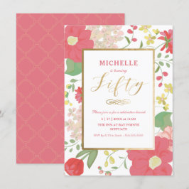 50. Geburtstagseinladung - Gold, elegante Blume Einladung