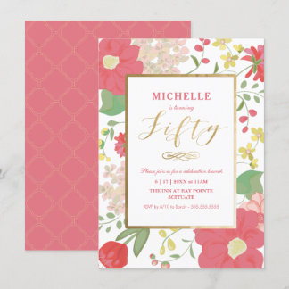 50. Geburtstagseinladung - Gold, elegante Blume Einladung