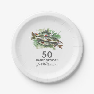 50. Geburtstagsfeier Angeln Wasserfarben-Fisch Pappteller
