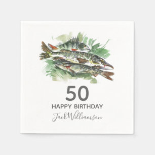 50. Geburtstagsfeier   Angeln   Wasserfarben-Fisch Serviette
