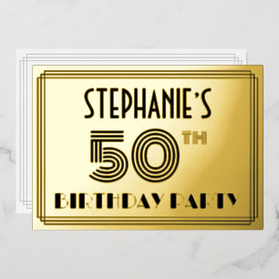 50. Geburtstagsfeier — Art Deco-Stil “50” & Name Folieneinladung