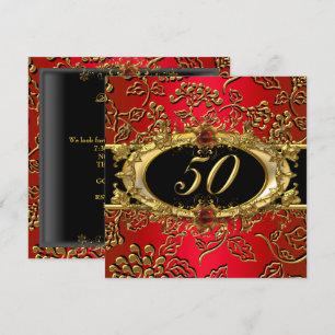 50. Geburtstagsfeier Damast Rot Gold Schwarz Einladung