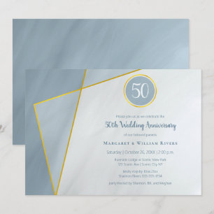 50. Geburtstagsfeier dusty blue mit goldenem Rahme Einladung