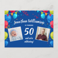50. Geburtstagsfeier Einladung, 2 Fotos, Balloons