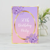 50. Geburtstagsfeier Einladung Rose Goldviolett (Stehend Vorderseite)