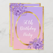 50. Geburtstagsfeier Einladung Rose Goldviolett (Vorne/Hinten)