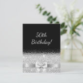 50. Geburtstagsfeier Einladung schwarzen Silberbog (Stehend Vorderseite)