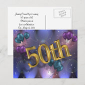 50. Geburtstagsfeier Einladungspostkarte (Vorne/Hinten)