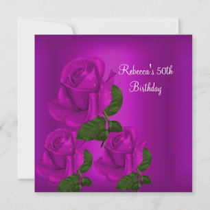 50. Geburtstagsfeier Elegante Lila Pflaume Rose 1 Einladung