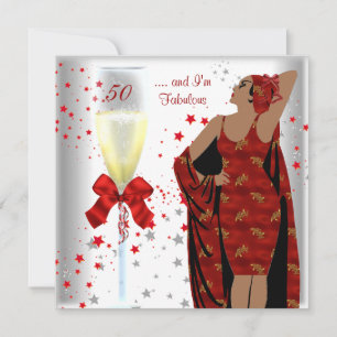 50. Geburtstagsfeier Fantastische Retro-Diva Rot W Einladung