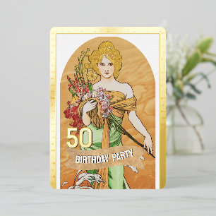 50. Geburtstagsfeier, Frühlingsgöttin, Vintage-Kun Folieneinladung