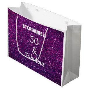 50. Geburtstagsfeier Fünfzig Lila Rosa Glitter Große Geschenktüte