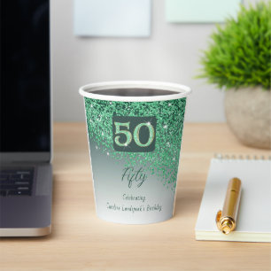 50. Geburtstagsfeier Funkeln Grün Glitter Pappbecher