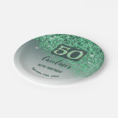 50. Geburtstagsfeier Funkeln Grün Glitter Pappteller (Schrägansicht)