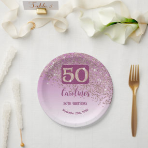 50. Geburtstagsfeier Funkeln Rosen Gold Glitter Pappteller