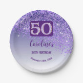 50. Geburtstagsfeier Glanz Lila Glitter Pappteller (Vorderseite)