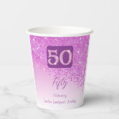 50. Geburtstagsfeier Glänzender Rosa Glitter Pappbecher (Rückseite)