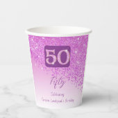 50. Geburtstagsfeier Glänzender Rosa Glitter Pappbecher (Vorderseite)