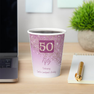 50. Geburtstagsfeier Glänzendes Roségold Glitter Pappbecher