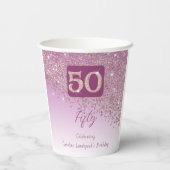 50. Geburtstagsfeier Glänzendes Roségold Glitter Pappbecher (Rückseite)