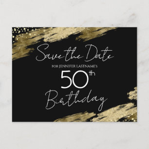 50. Geburtstagsfeier Gold Schwarz Save the Date Postkarte
