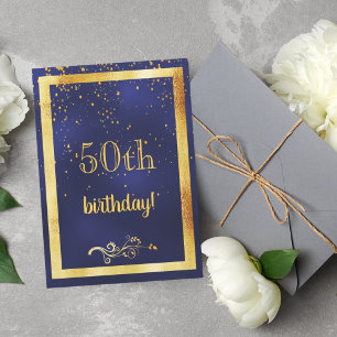 50. Geburtstagsfeier Goldrahmen Blau Einladung